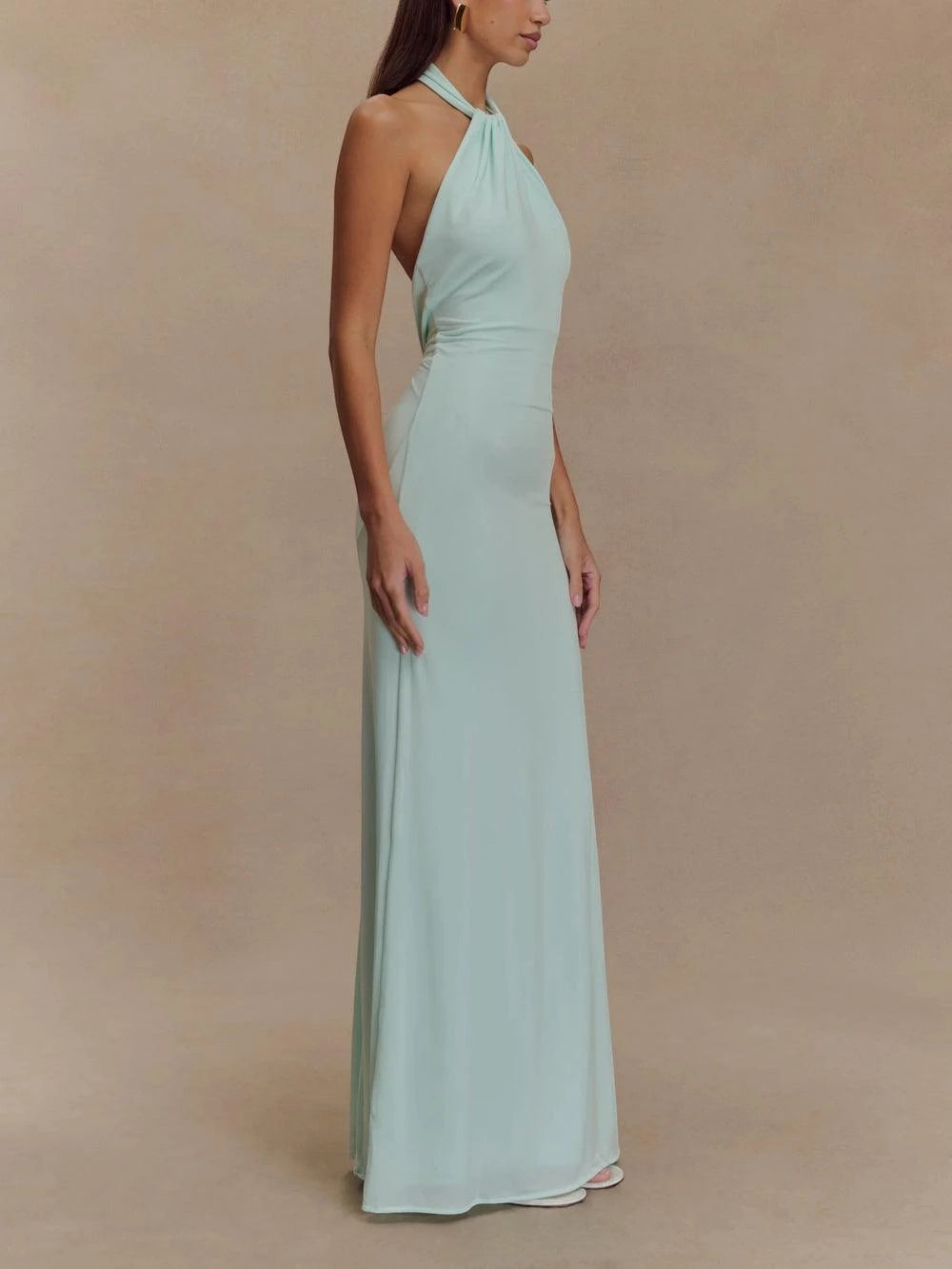 Women's Elegant Maxi Wedding Guest Dress with Halter Neckline