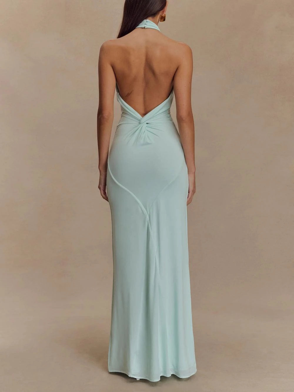 Women's Elegant Maxi Wedding Guest Dress with Halter Neckline