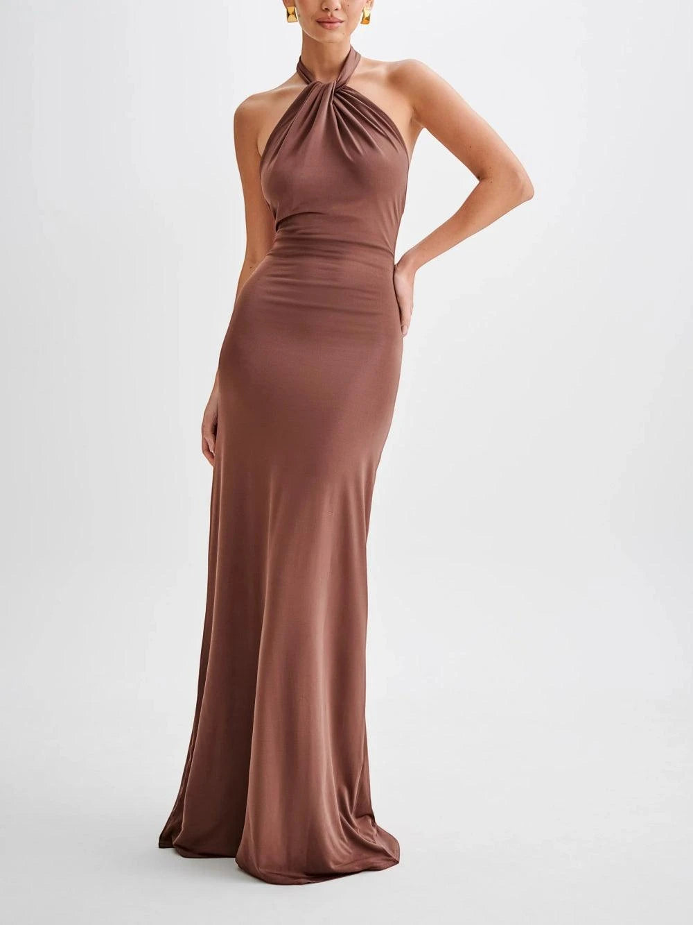 Women's Elegant Maxi Wedding Guest Dress with Halter Neckline