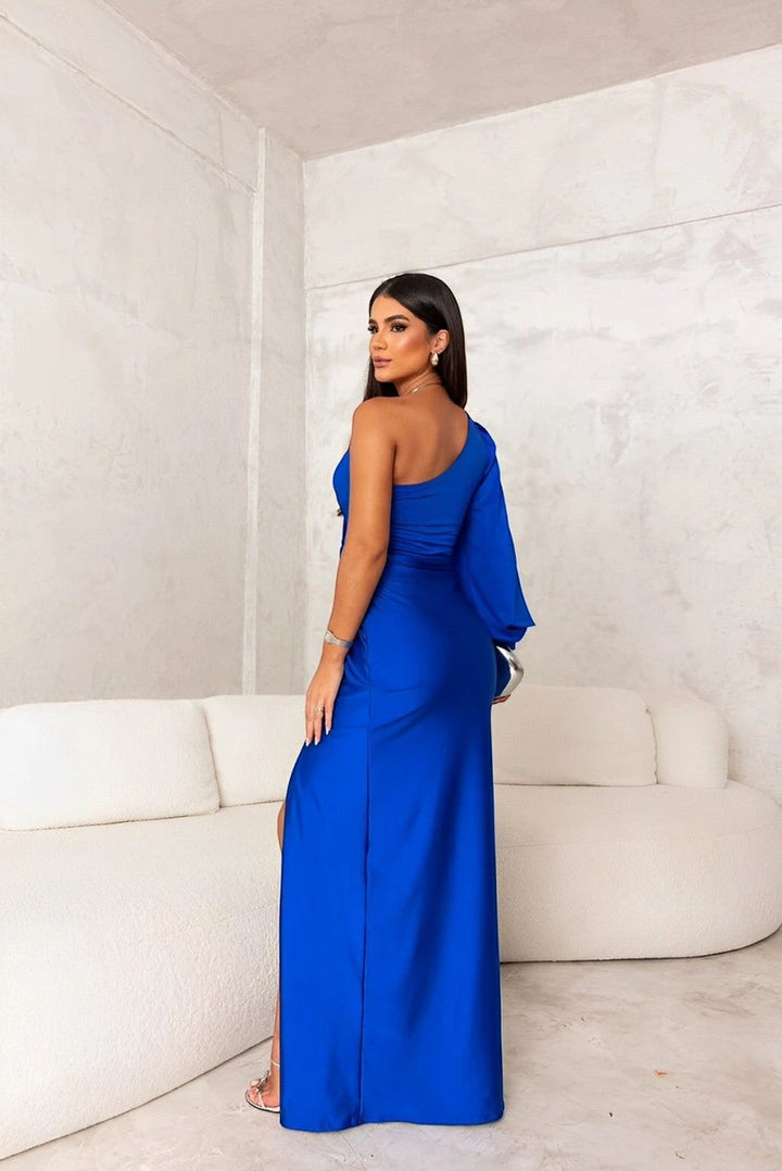 Women's Elegant Maxi Wedding Guest Dress with One Shoulder