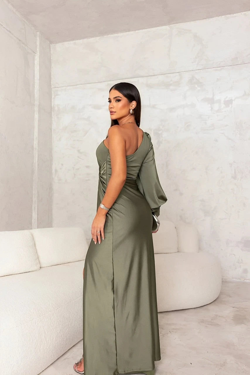 Women's Elegant Maxi Wedding Guest Dress with One Shoulder