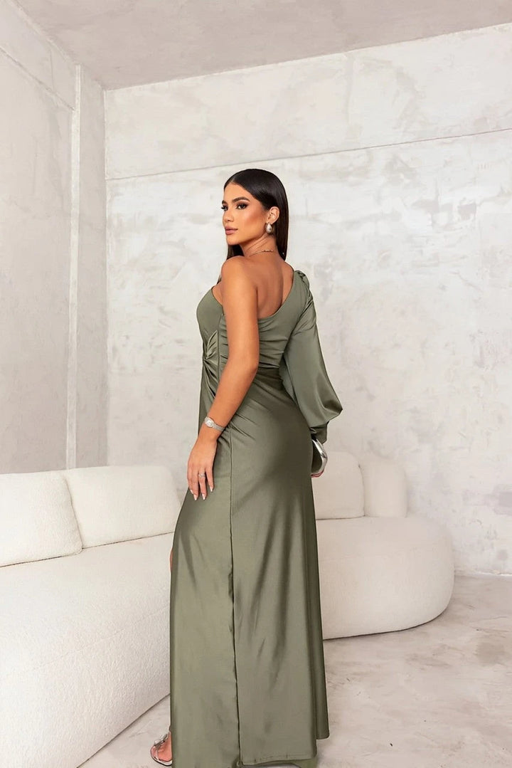 Women's Elegant Maxi Wedding Guest Dress with One Shoulder