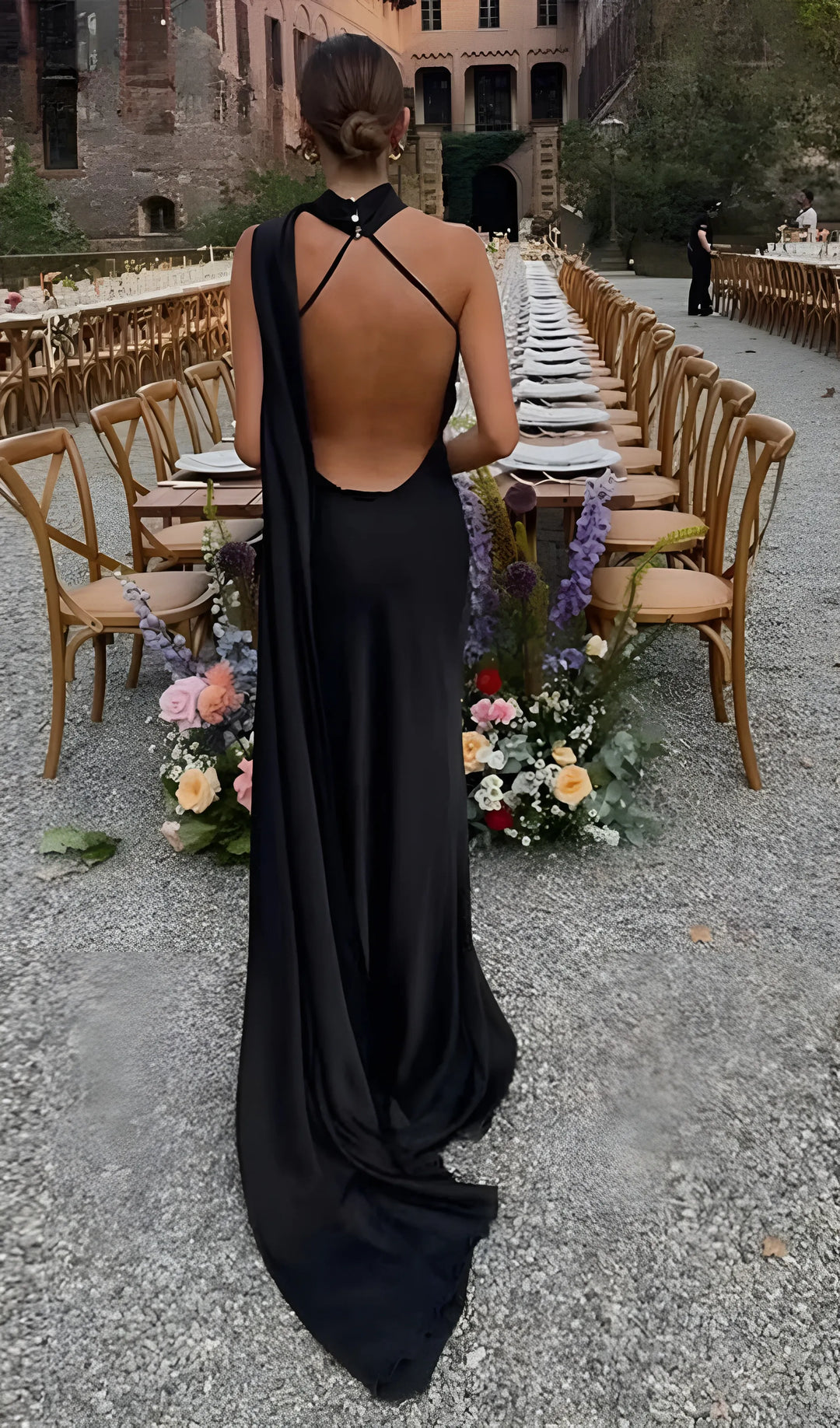 Women's Elegant One Shoulder Maxi Wedding Guest Dress with Open Back