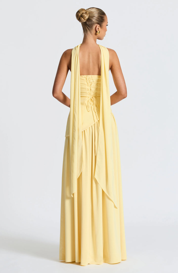 Women's Elegant Strapless Maxi Wedding Guest Dress with Slit