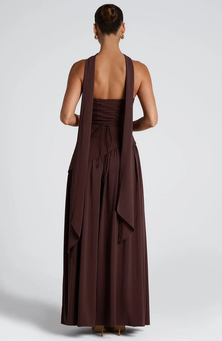 Women's Elegant Strapless Maxi Wedding Guest Dress with Slit