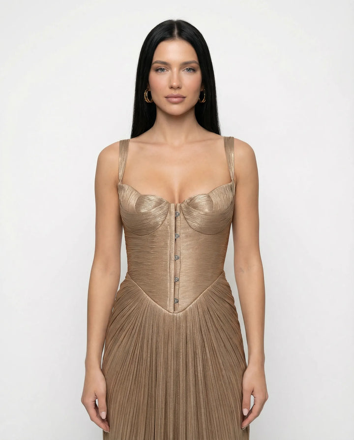 Women's Elegant Pleated Maxi Cocktail Dress with Sweetheart Neckline