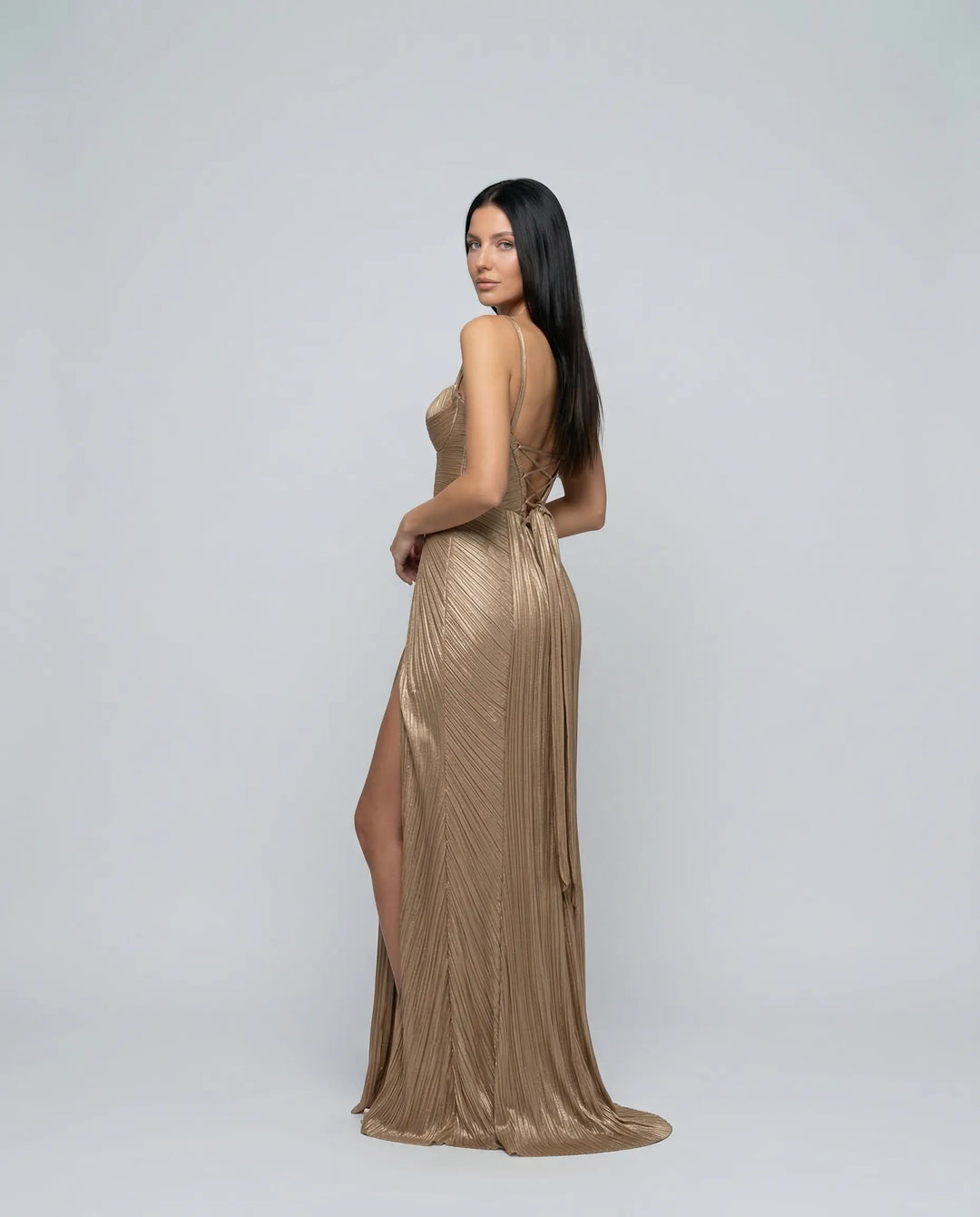 Women's Elegant Pleated Maxi Cocktail Dress with Sweetheart Neckline