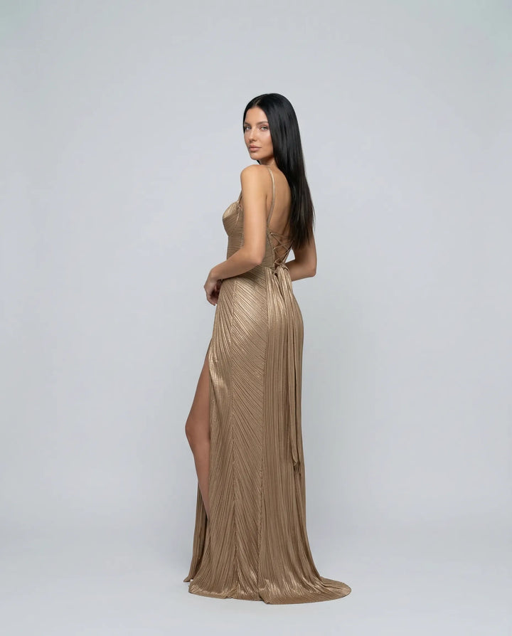 Women's Elegant Pleated Maxi Cocktail Dress with Sweetheart Neckline