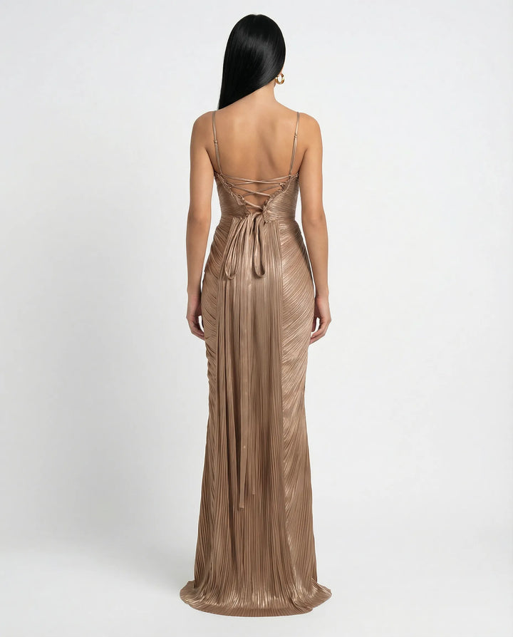 Women's Elegant Pleated Maxi Cocktail Dress with Sweetheart Neckline