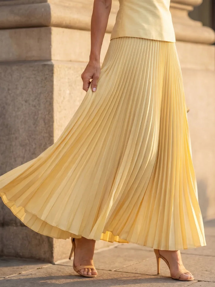 Women's Elegant Pleated Maxi Wedding Guest Set with Boat Neck