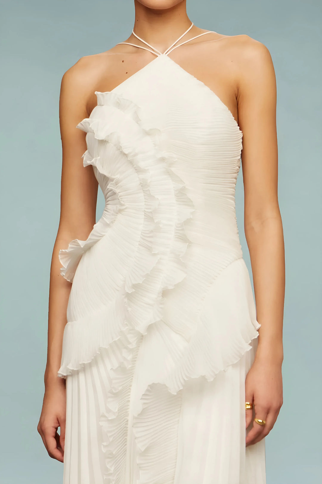 Women's Elegant Pleated Maxi Wedding Guest Dress with Halter Neck