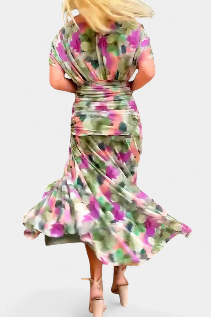 Women's Elegant Ruched Maxi Wedding Guest Dress with Off Shoulder