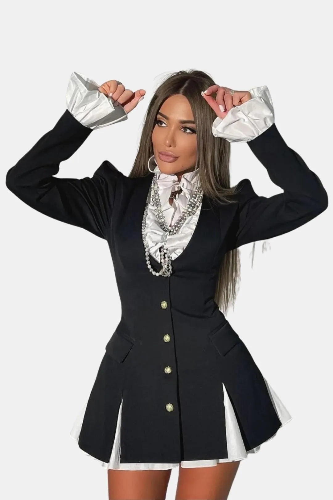 Women's Elegant Ruffle Mini Cocktail Dress with Long Sleeve