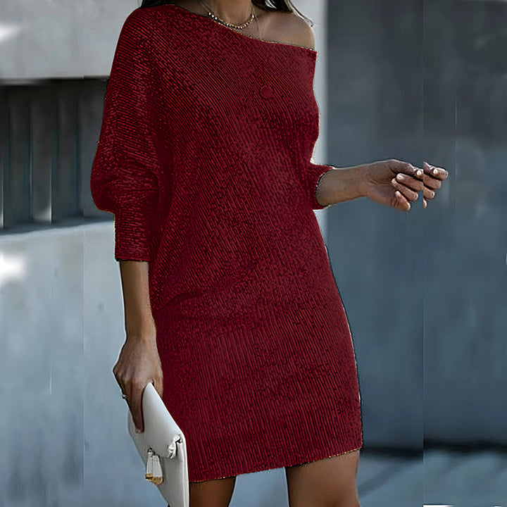 Women's Elegant Sequin Mini Cocktail Dress with Asymmetric Neckline