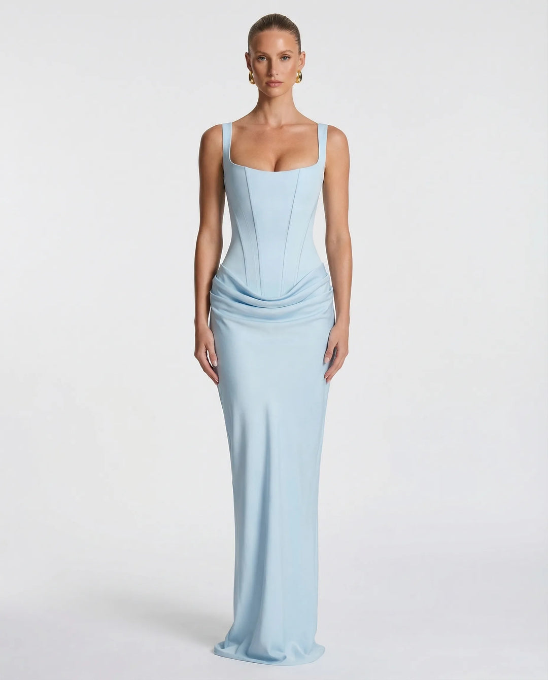 Women's Elegant Sleeveless Maxi Wedding Guest Dress with Square Neck