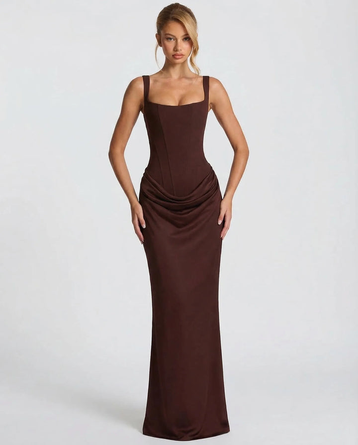 Women's Elegant Sleeveless Maxi Wedding Guest Dress with Square Neck