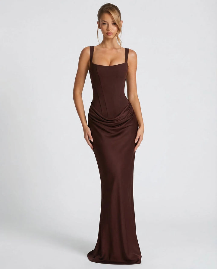 Women's Elegant Sleeveless Maxi Wedding Guest Dress with Square Neck