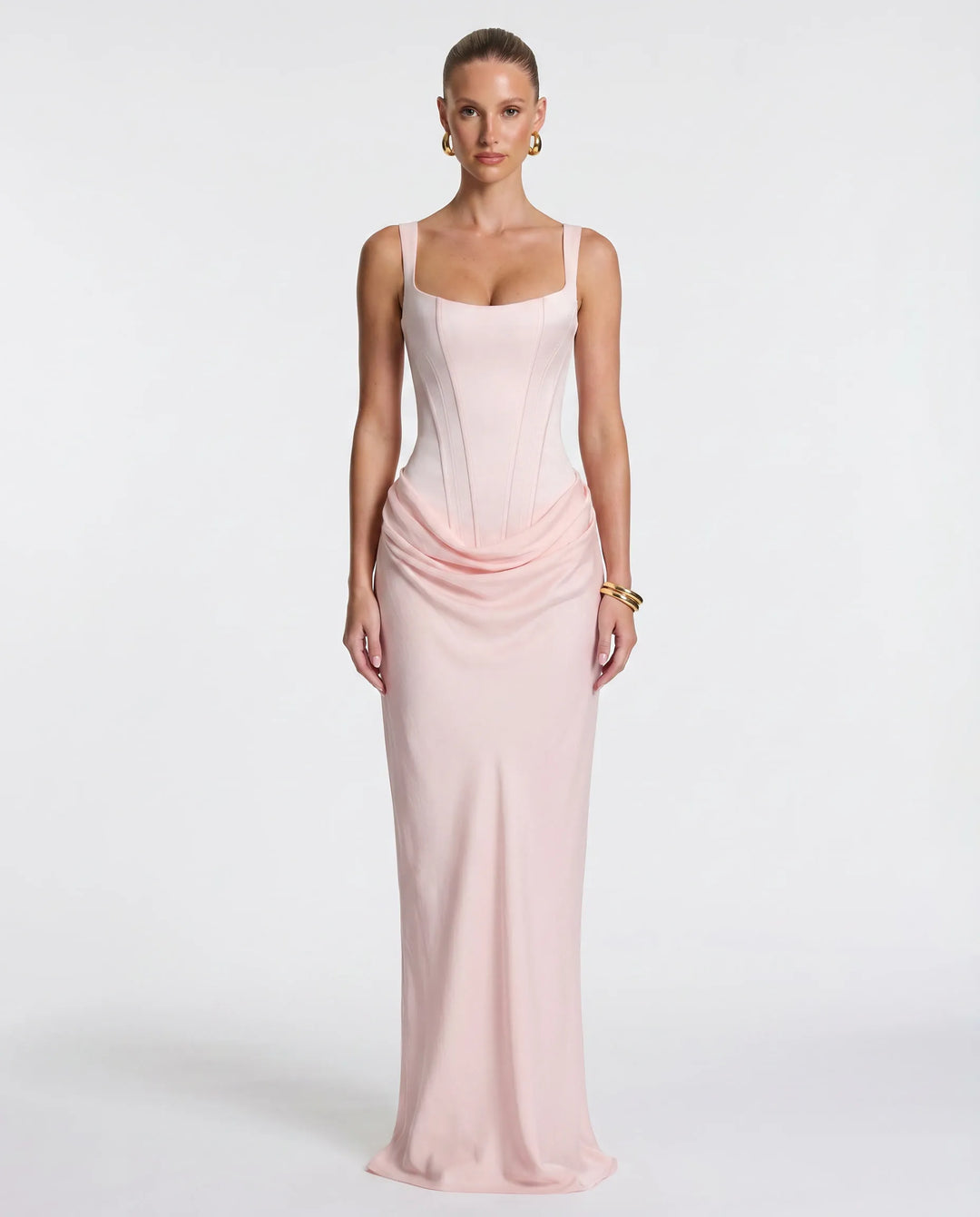Women's Elegant Sleeveless Maxi Wedding Guest Dress with Square Neck