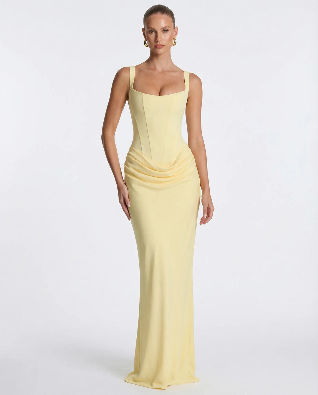 Women's Elegant Sleeveless Maxi Wedding Guest Dress with Square Neck