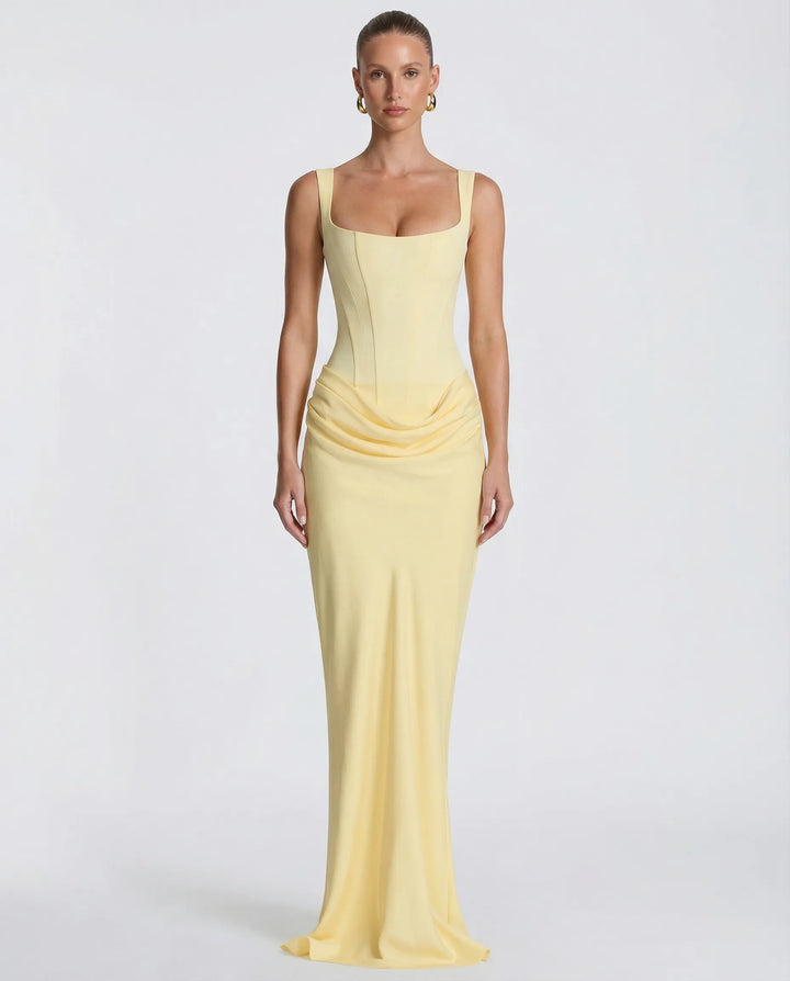 Women's Elegant Sleeveless Maxi Wedding Guest Dress with Square Neck