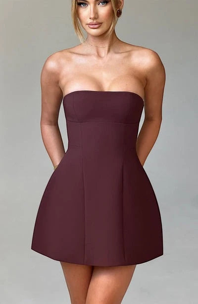 Women's Elegant Strapless Mini Cocktail Dress with A-Line Silhouette