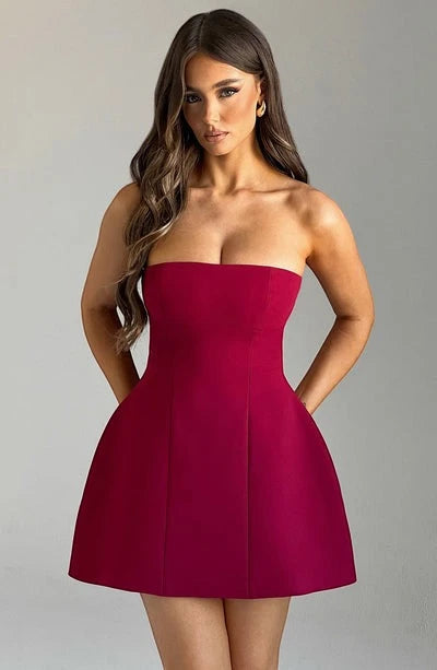 Women's Elegant Strapless Mini Cocktail Dress with A-Line Silhouette