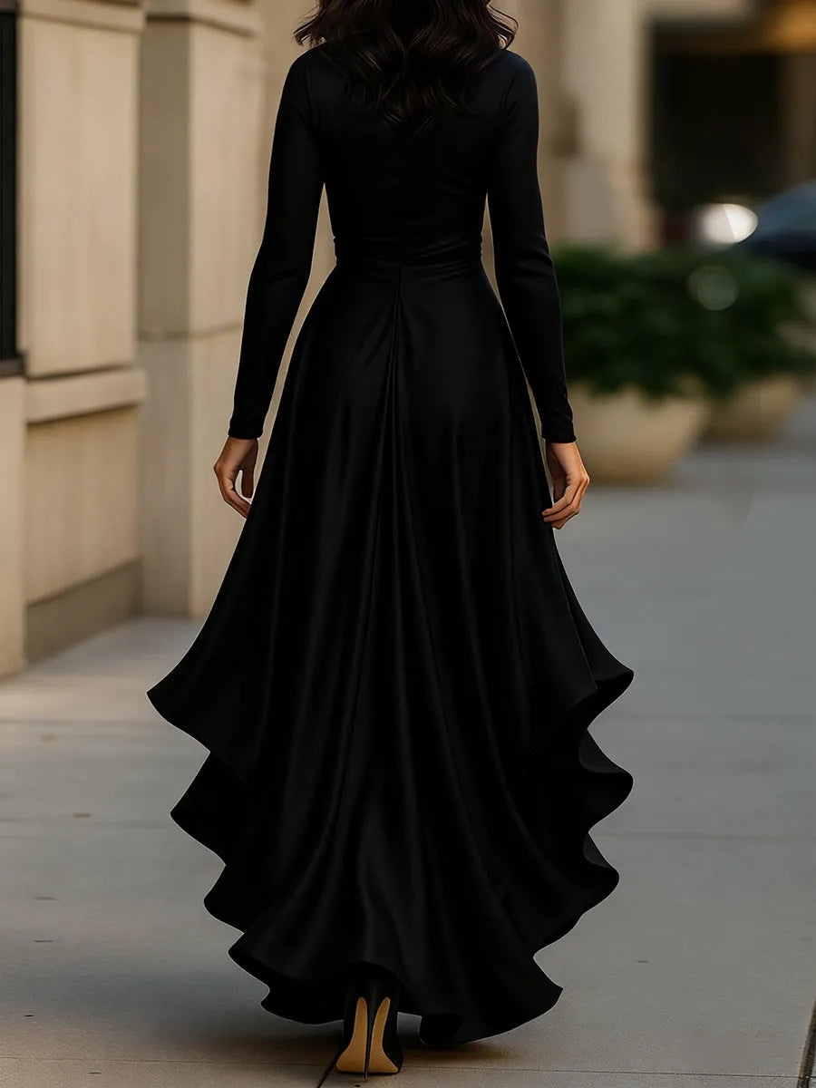 Women's Elegant Wrap Maxi Wedding Guest Dress with Ruffle