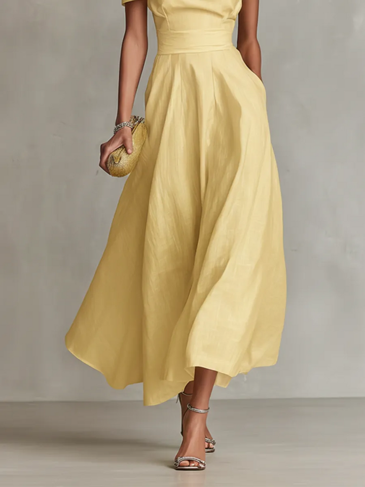 Women's Elegant Yellow Wedding Guest Dress with One Shoulder