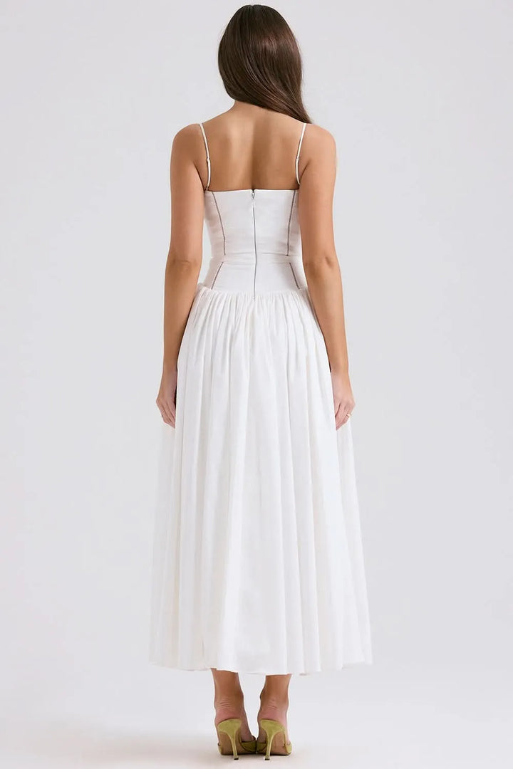 Women's Floral A-Line Midi Wedding Guest Dress with Square Neck