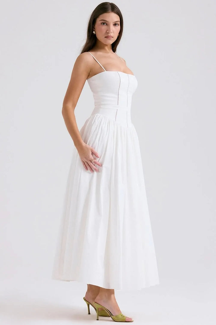 Women's Floral A-Line Midi Wedding Guest Dress with Square Neck