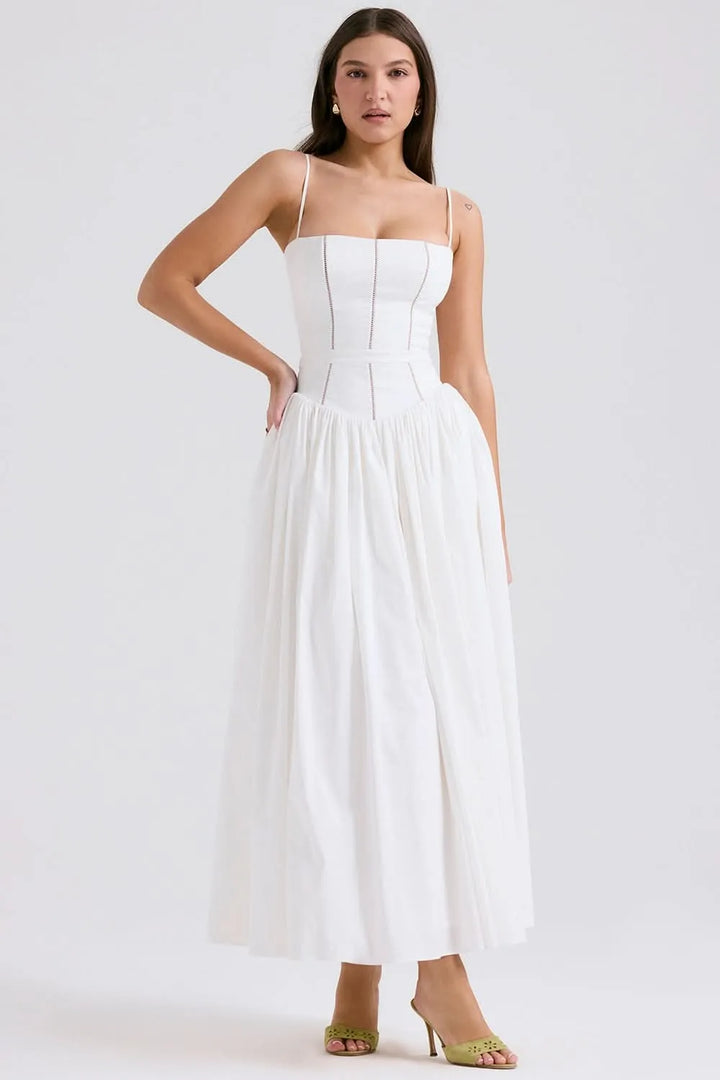 Women's Floral A-Line Midi Wedding Guest Dress with Square Neck