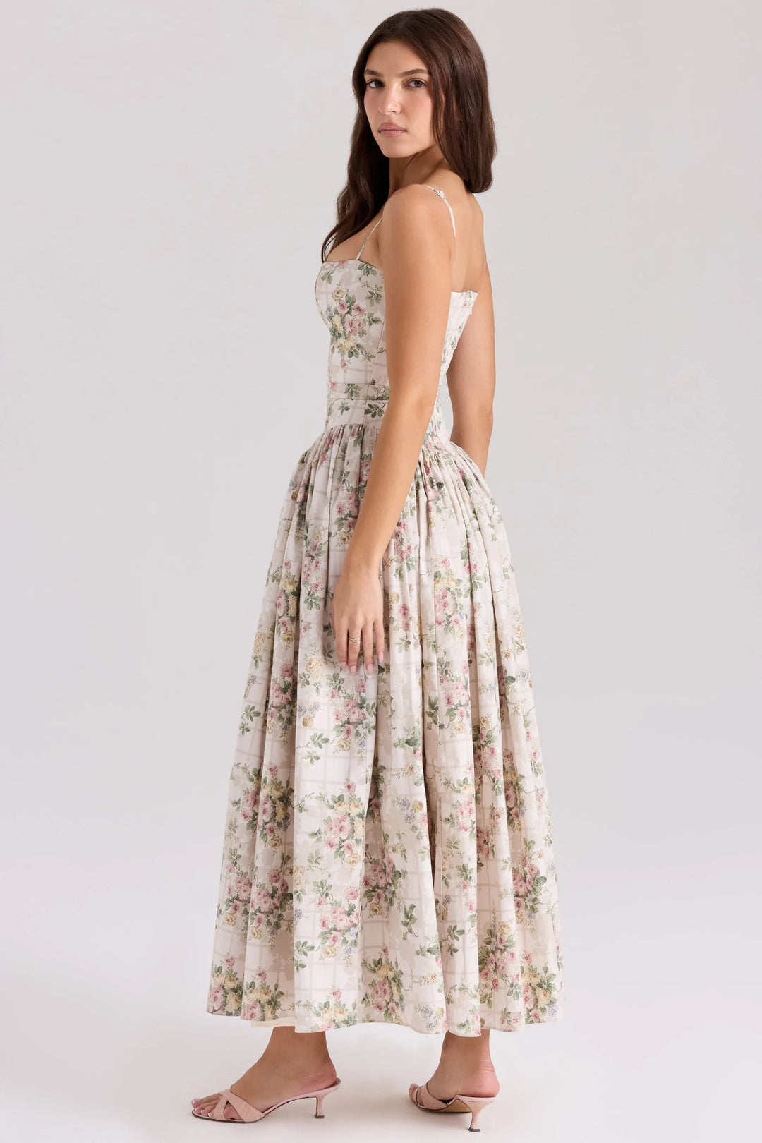 Women's Floral A-Line Midi Wedding Guest Dress with Square Neck