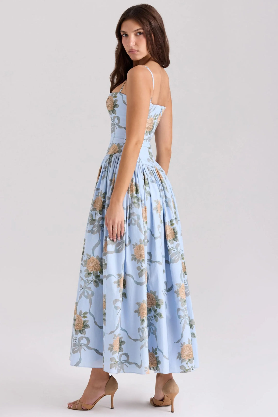 Women's Floral A-Line Midi Wedding Guest Dress with Square Neck