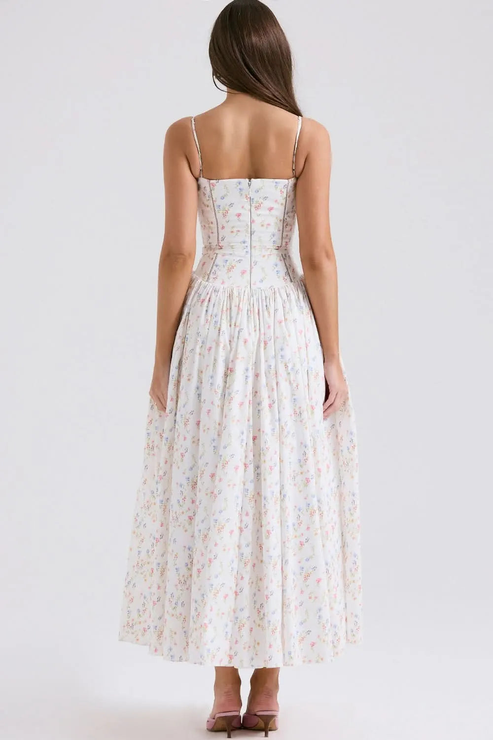Women's Floral A-Line Midi Wedding Guest Dress with Square Neck