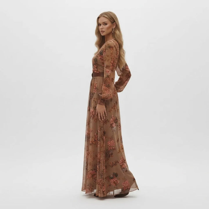 Women's Floral Boho Maxi Summer Dress with Long Sleeves