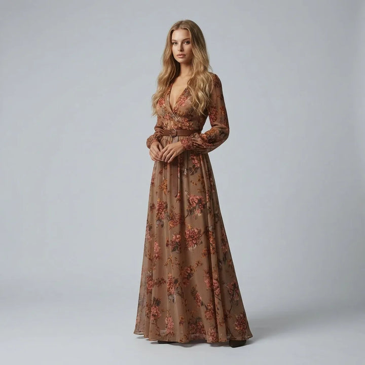Women's Floral Boho Maxi Summer Dress with Long Sleeves