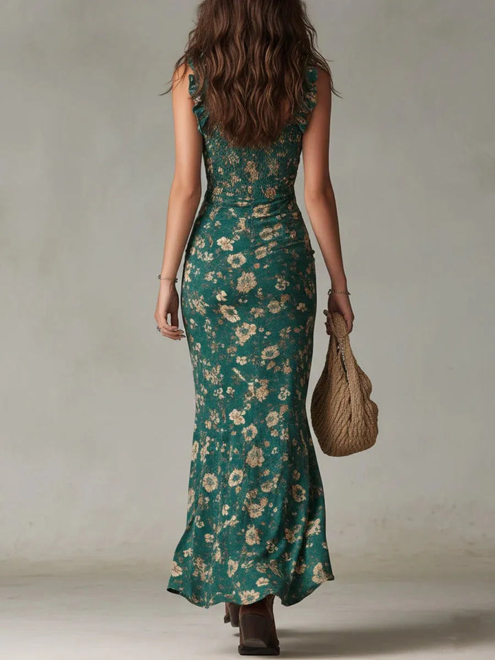 Women's Floral Boho Maxi Wedding Guest Dress with Slit