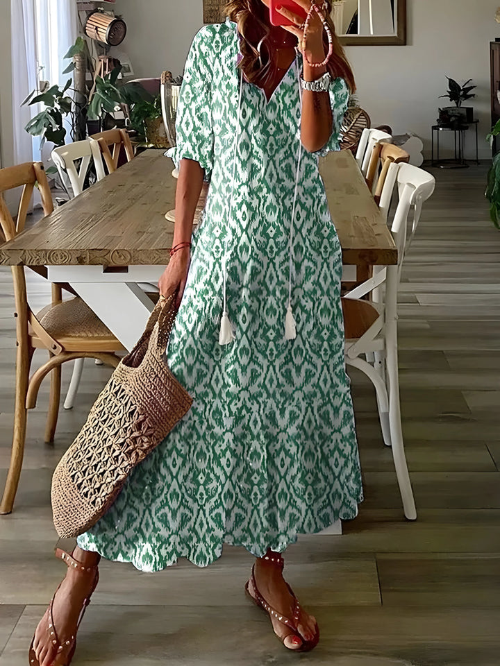Women's Floral Boho Maxi Wedding Guest Dress with V-Neck