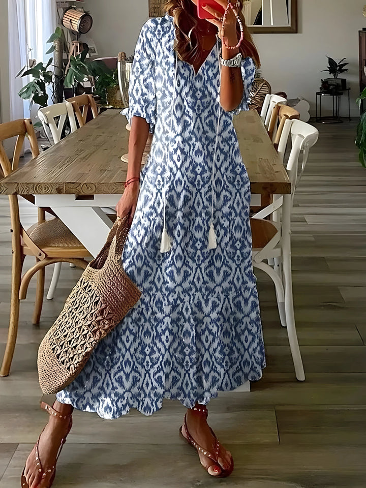 Women's Floral Boho Maxi Wedding Guest Dress with V-Neck