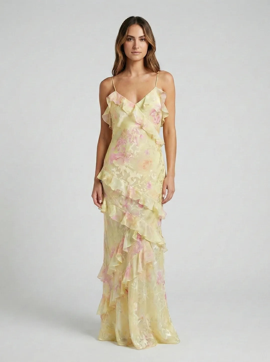 Women's Floral Elegant Maxi Wedding Guest Dress with Open Back