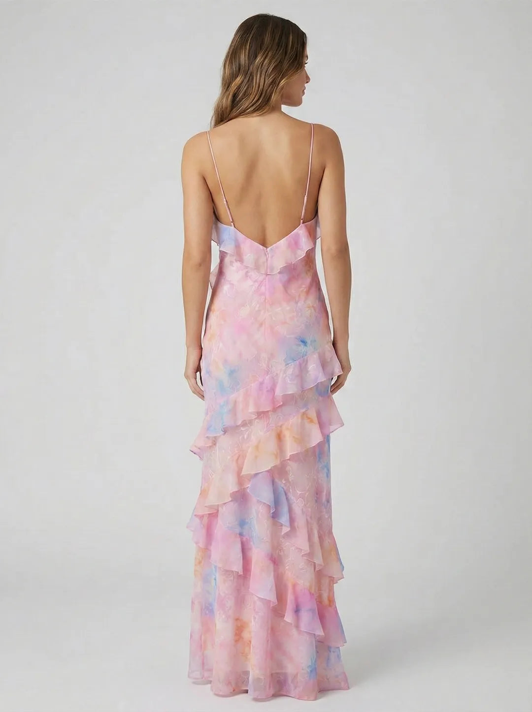 Women's Floral Elegant Maxi Wedding Guest Dress with Open Back