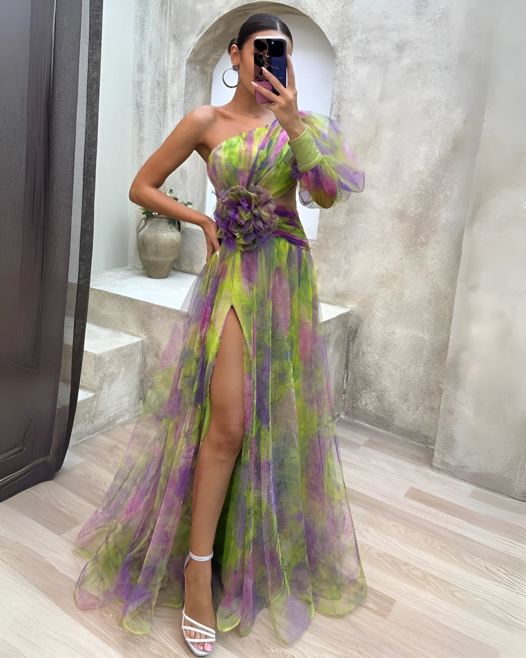 Women's Floral Elegant Maxi Wedding Guest Dress with Slit