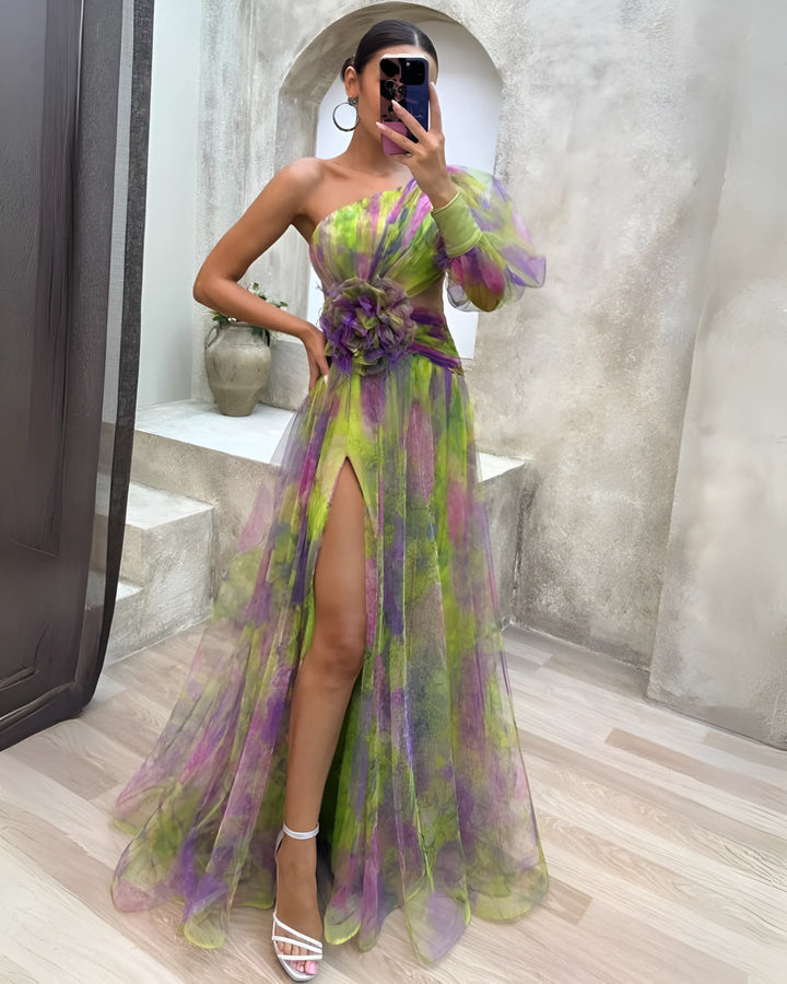 Women's Floral Elegant Maxi Wedding Guest Dress with Slit