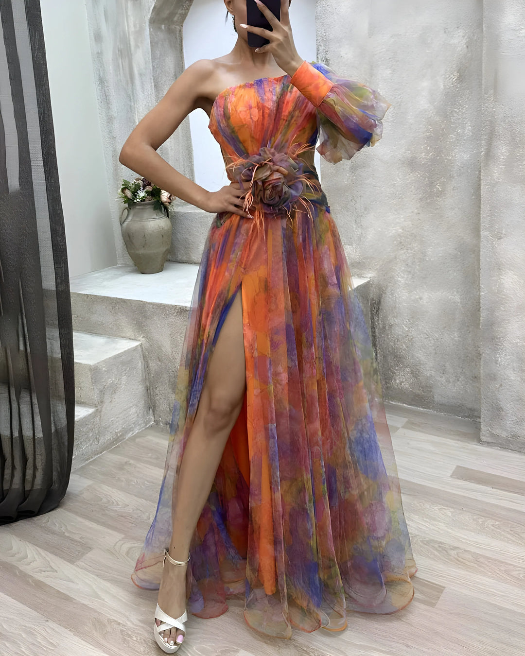 Women's Floral Elegant Maxi Wedding Guest Dress with Slit