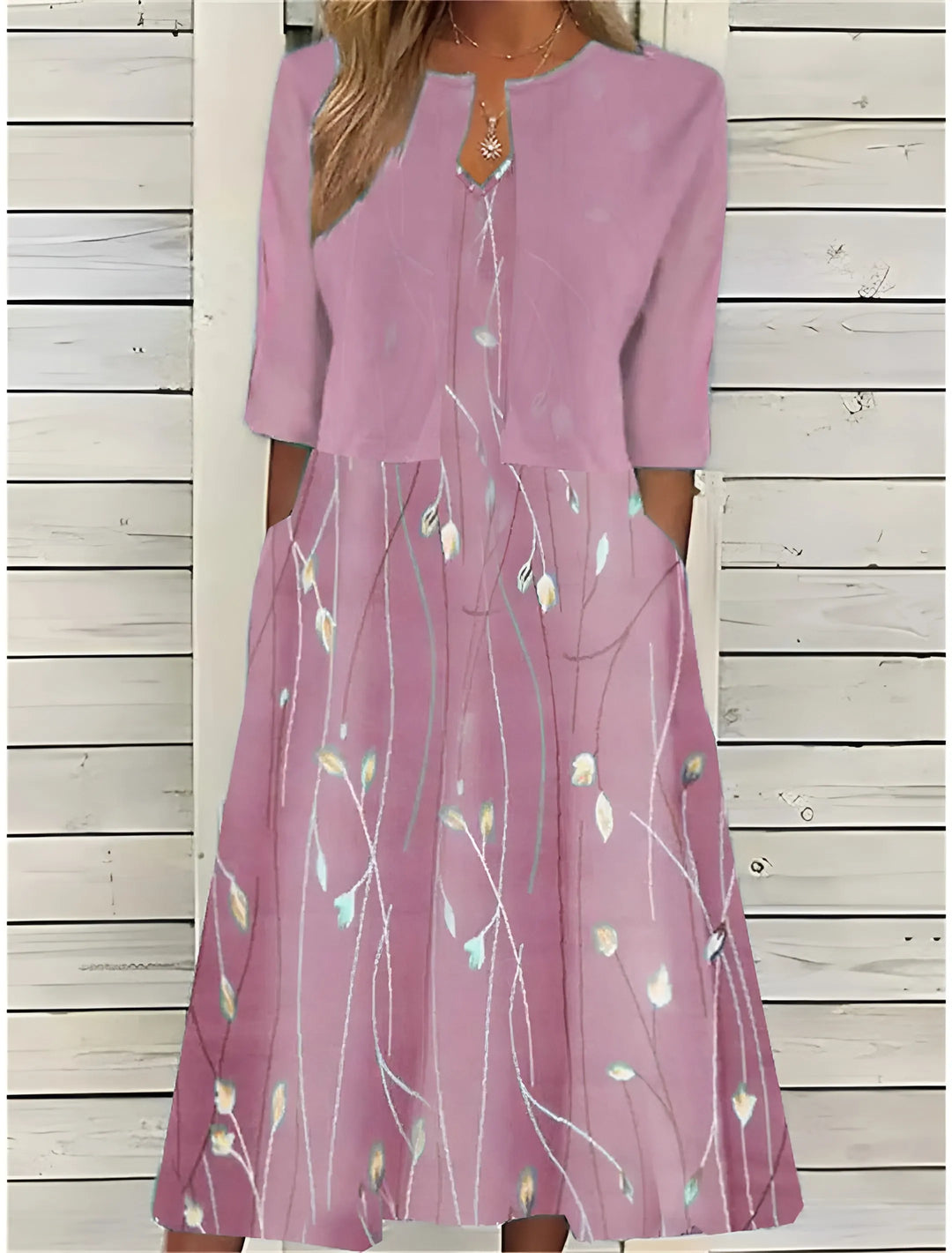 Women's Floral Elegant Midi Wedding Guest Dress with Matching Cardigan