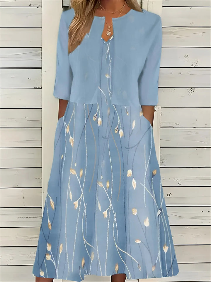 Women's Floral Elegant Midi Wedding Guest Dress with Matching Cardigan