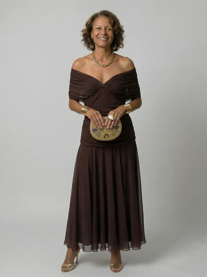 Women's Floral Flowy Maxi Wedding Guest Dress with Ruched Bodice