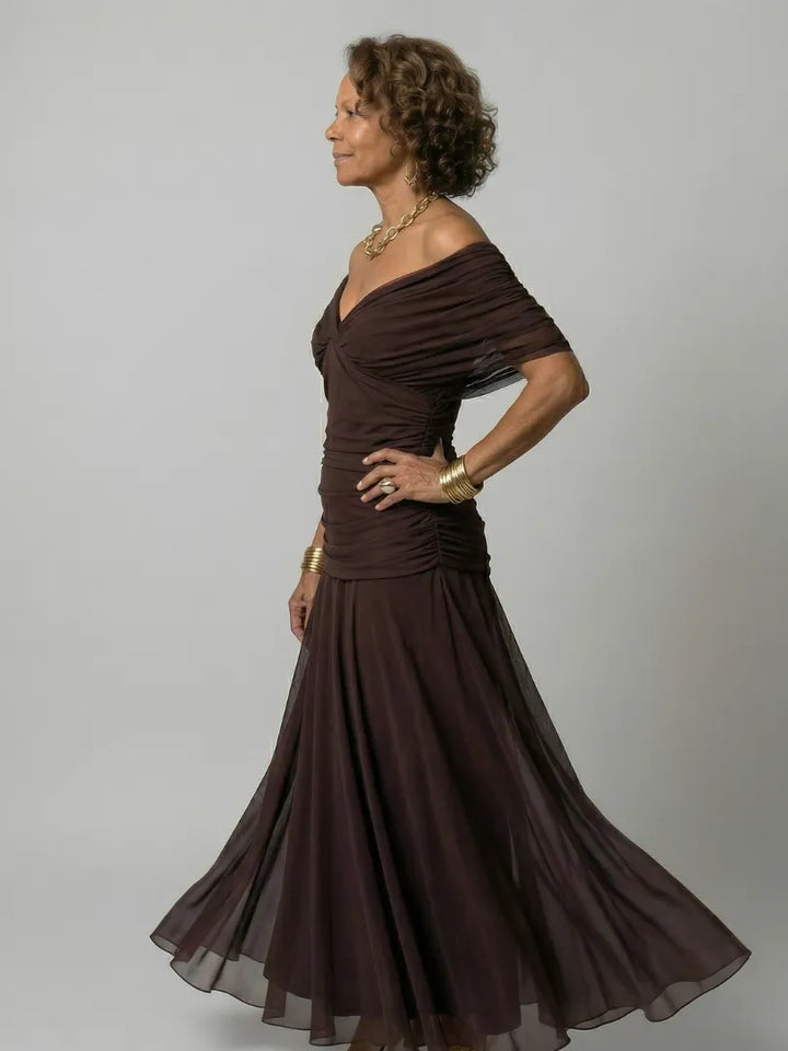 Women's Floral Flowy Maxi Wedding Guest Dress with Ruched Bodice