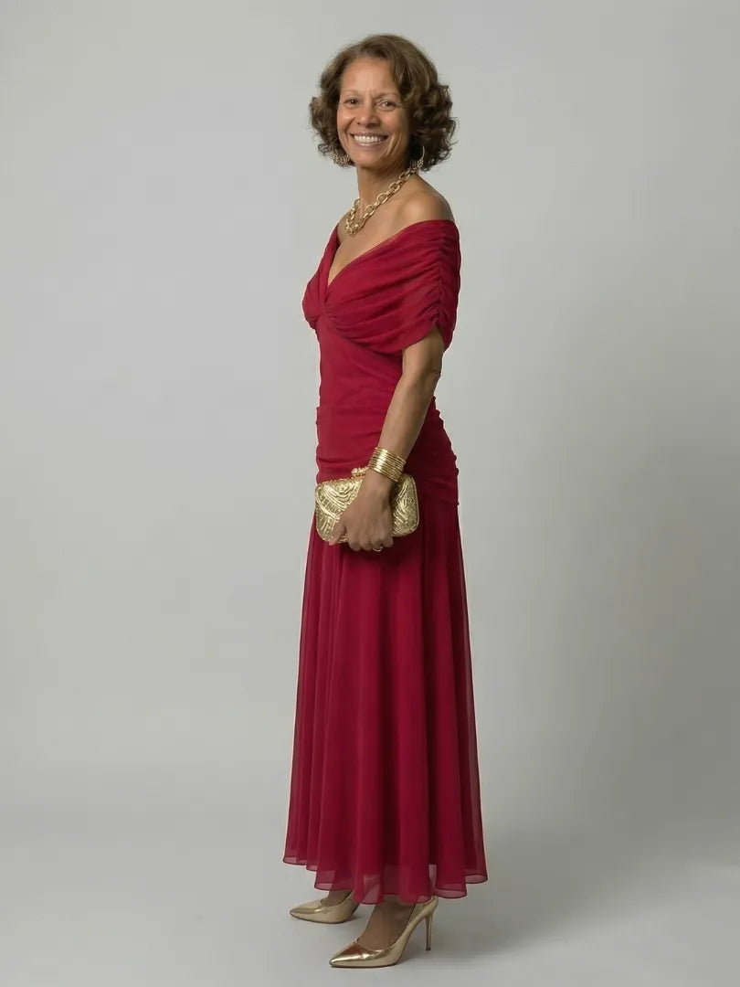 Women's Floral Flowy Maxi Wedding Guest Dress with Ruched Bodice
