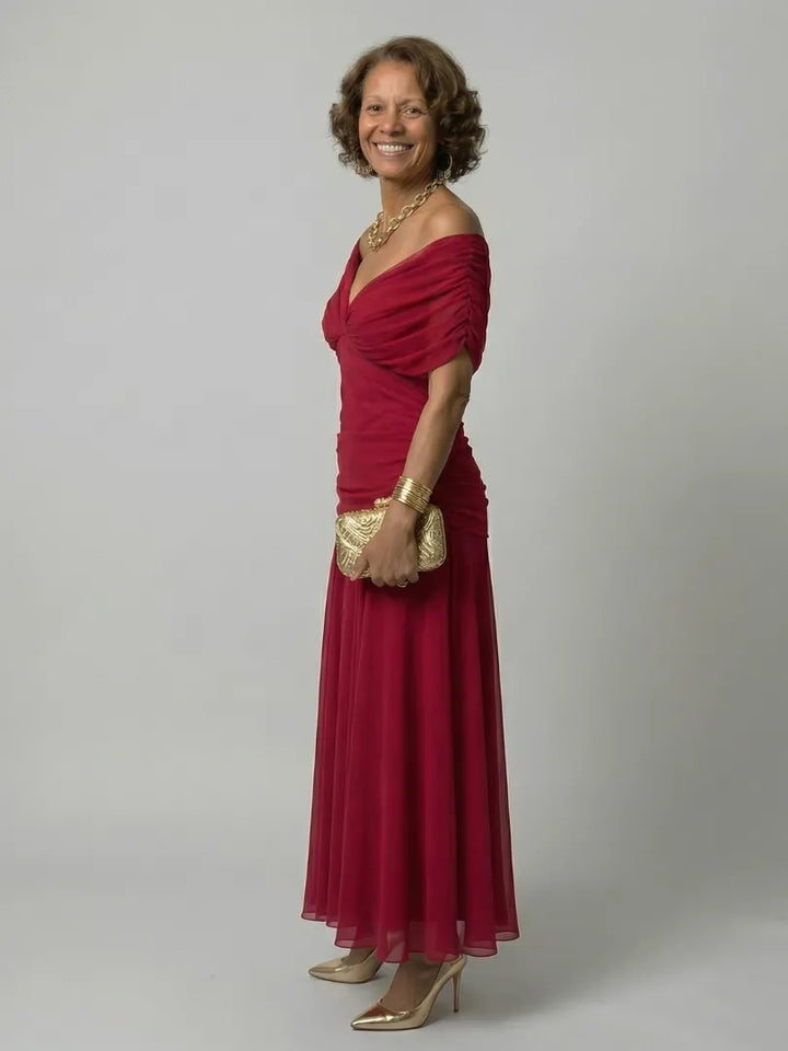 Women's Floral Flowy Maxi Wedding Guest Dress with Ruched Bodice